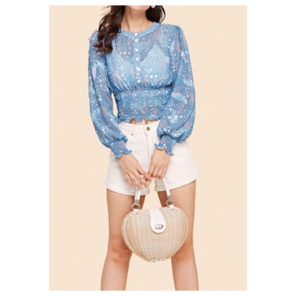 Vintage Style Smocked Hem Sheer Top - Picture 2 of 5